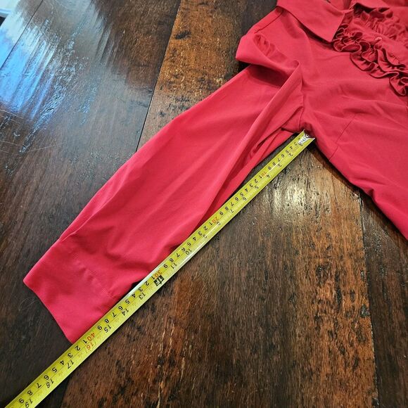 STYLE & CO red ruffle blouse 16 holiday top long sleeve collared workwear office - Picture 7 of 9